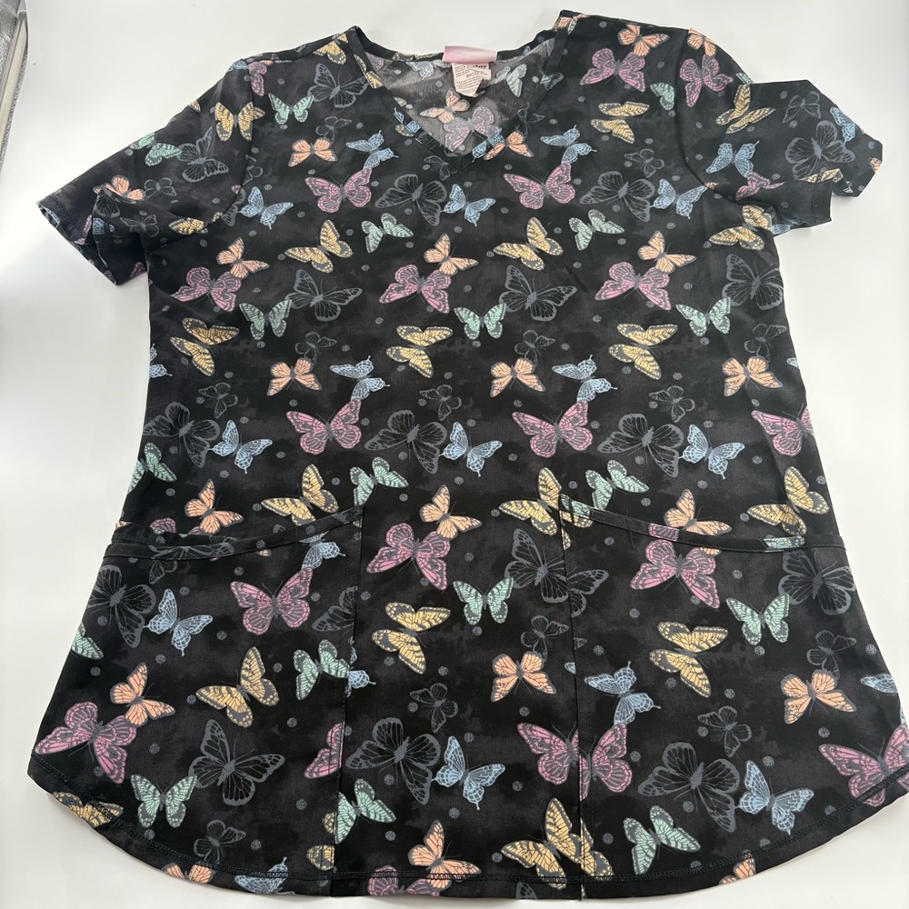 Scrub Star Women's Butterfly Print Scrub Top Small
